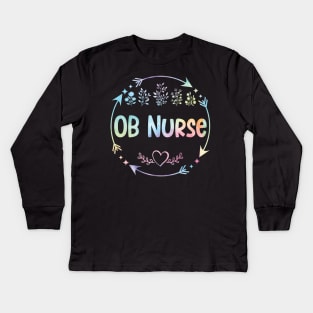 OB Nurse cute floral watercolor Kids Long Sleeve T-Shirt